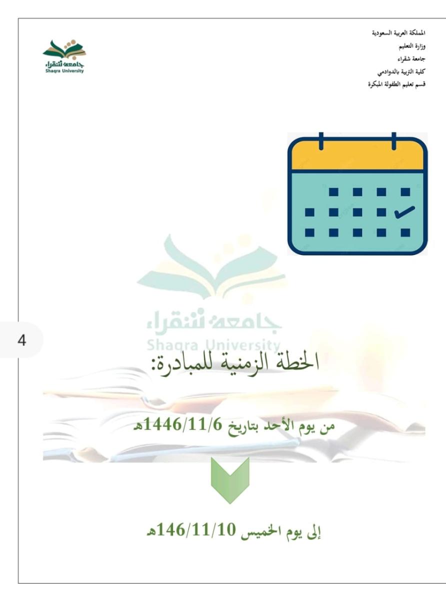 الخطة الزمنية للمبادرة