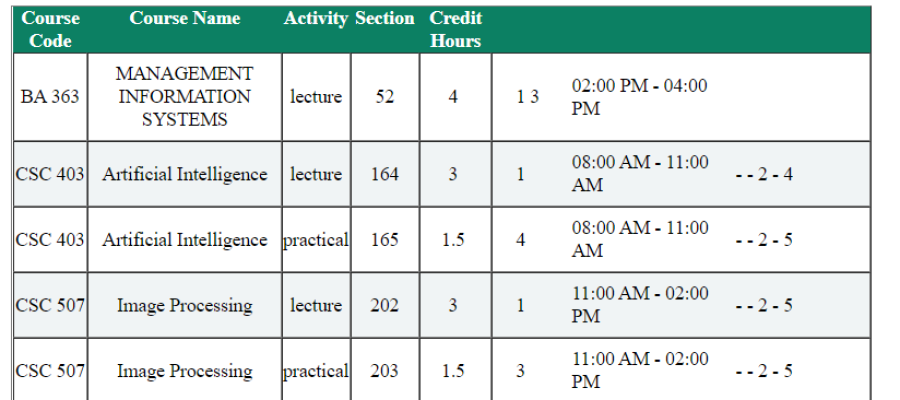 Time Table